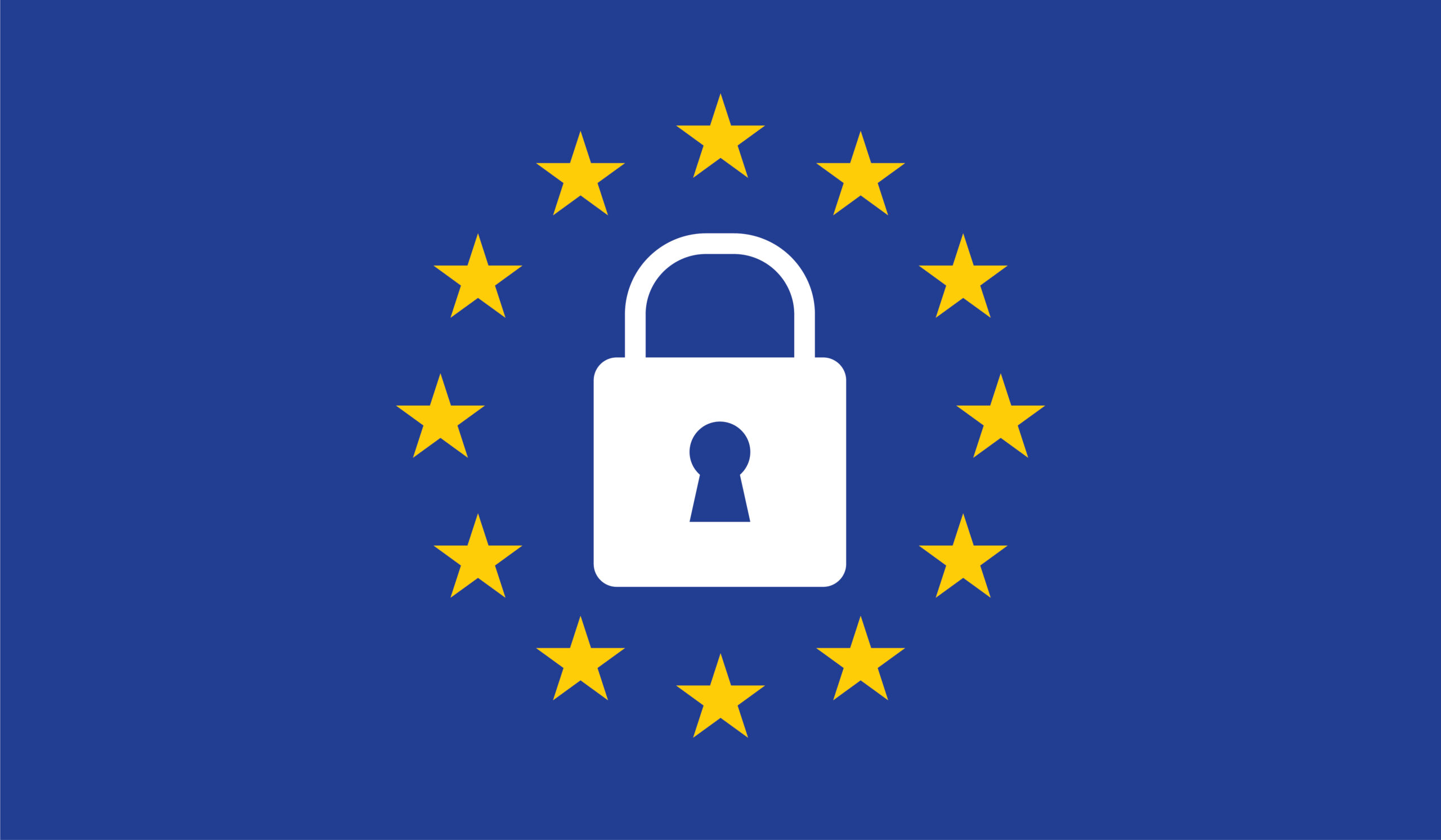 Photograph of a white lock against an EU background to represent GDPR