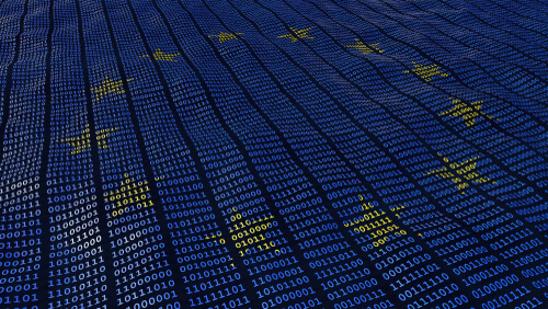 The EU flag in code to signify GDPR in the event of data breach