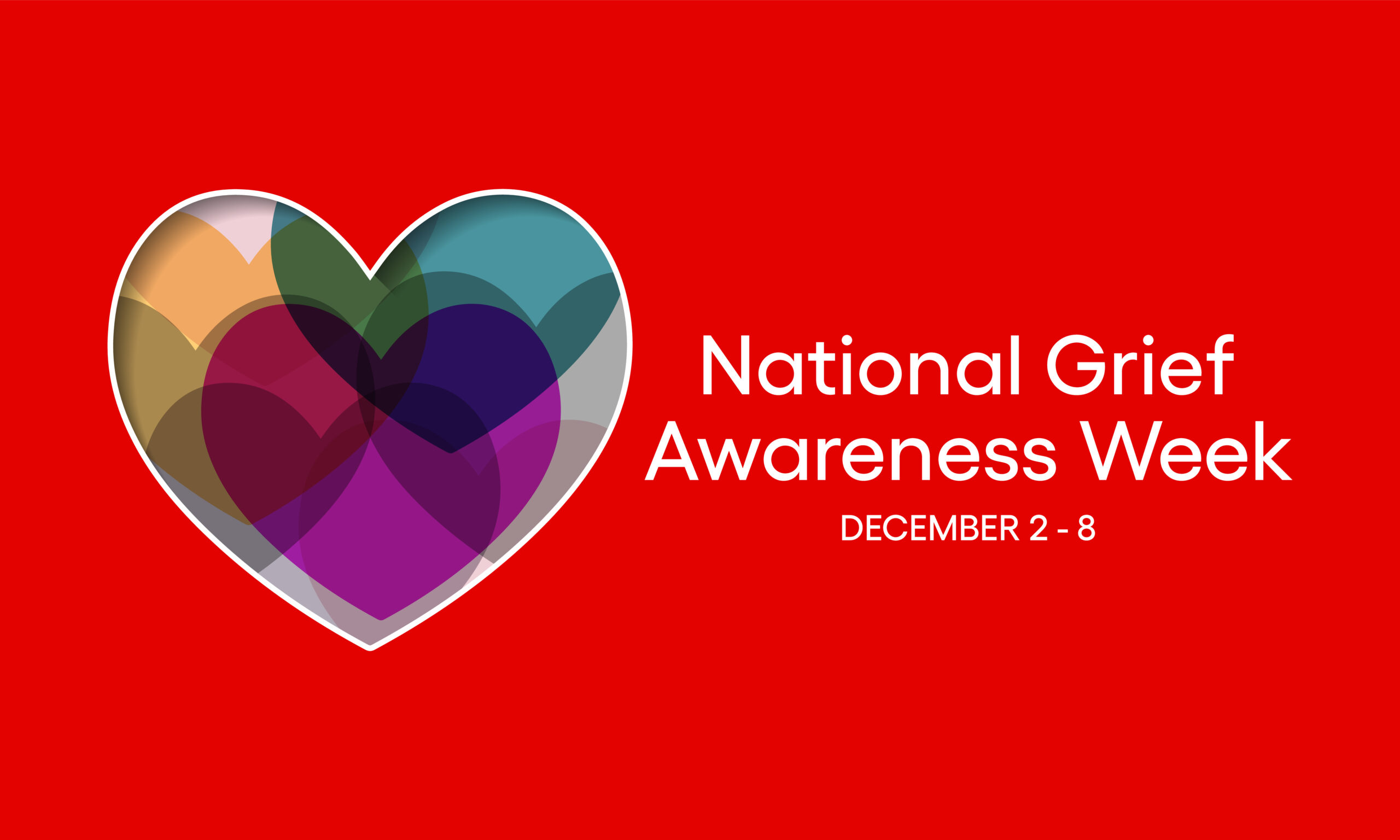 National Grief Awareness Week 2-8th December on red background with heart icon