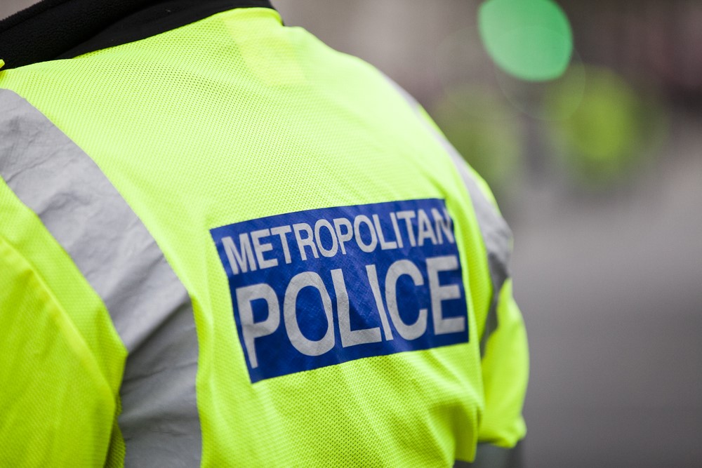 Close up image of a high visibility Metropolitan police jacket 