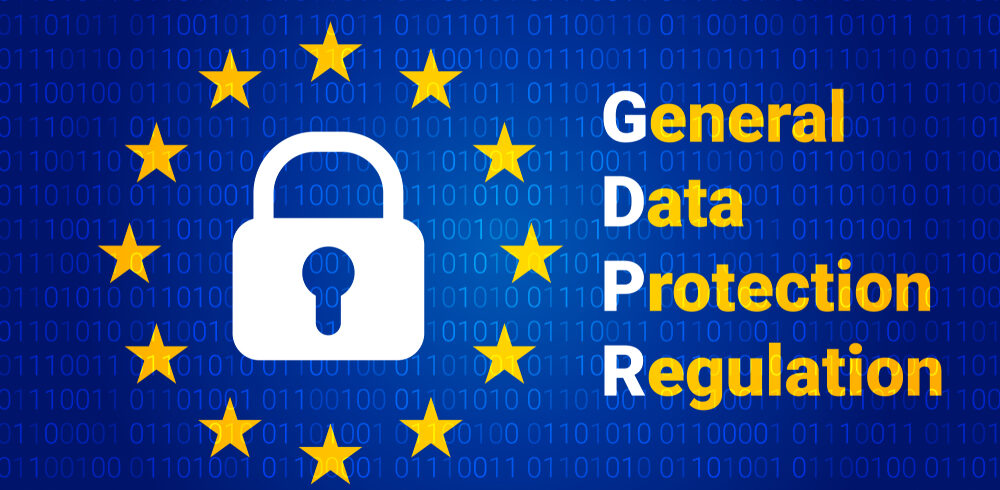 General Data Protection Regulation sign with padlock symbol and eu stars for blog about types of data breaches.