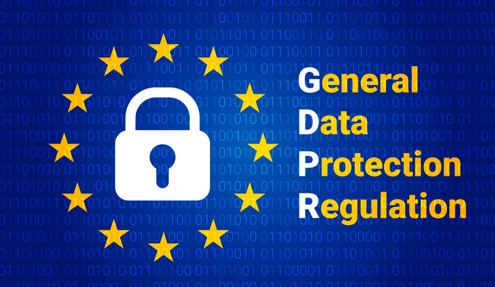 General Data Protection Regulation sign with padlock symbol and eu stars for blog about types of data breaches.
