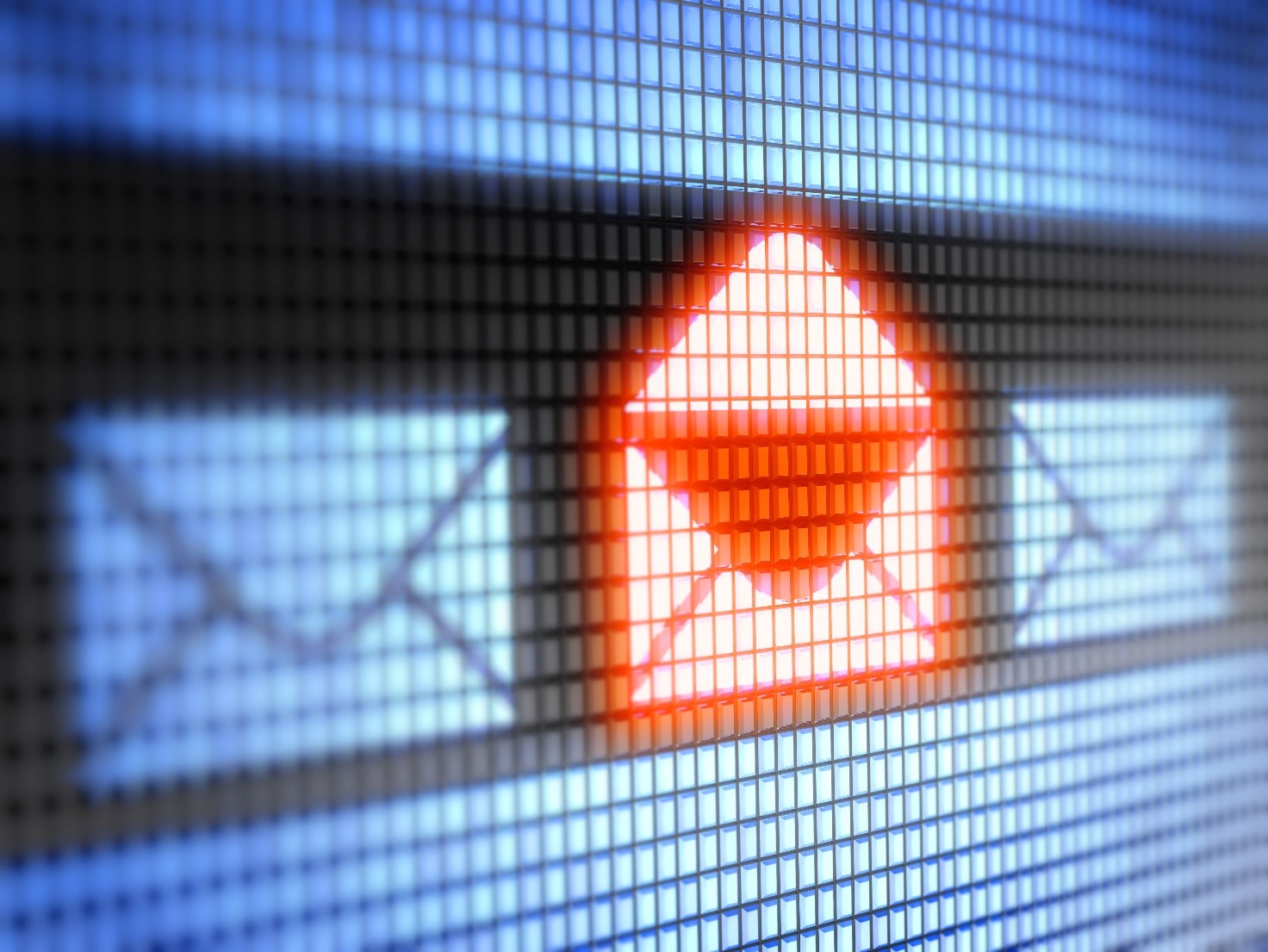 Image of a screen with a red open email symbol next to two blue closed email symbols