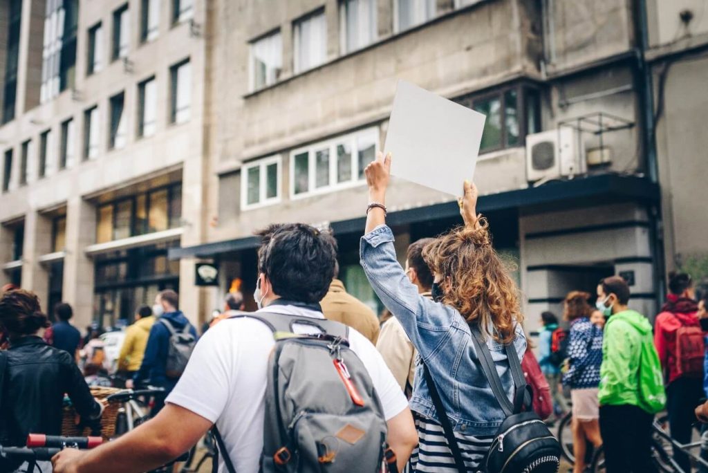 Image of people protesting in the street