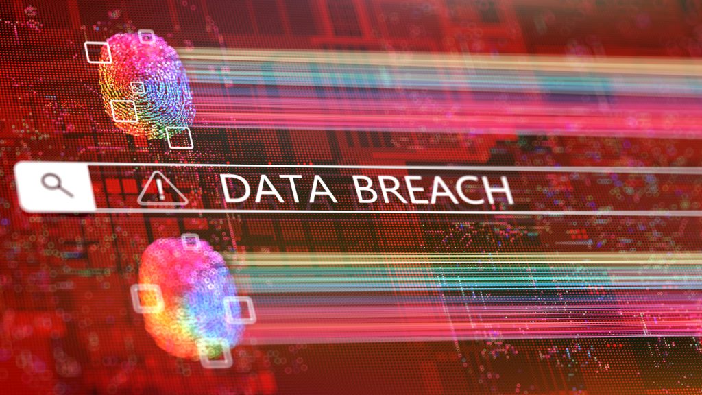 Data Breach Concepts. Fingerprint with abstract data on digital screen.