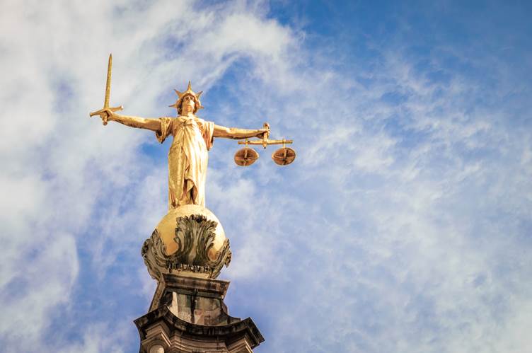 Close up of Lady Justice statue in London
