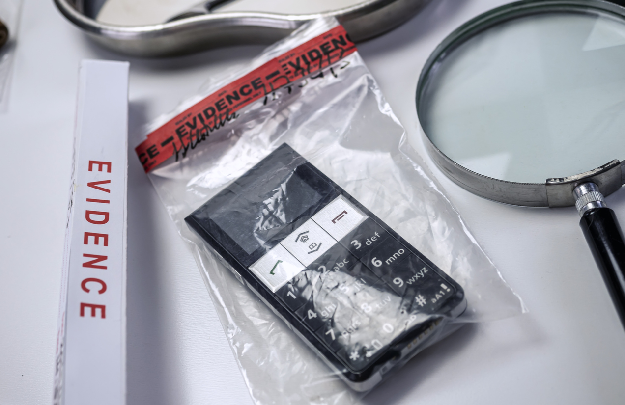 smartphone in an evidence bag, confiscated by police 
